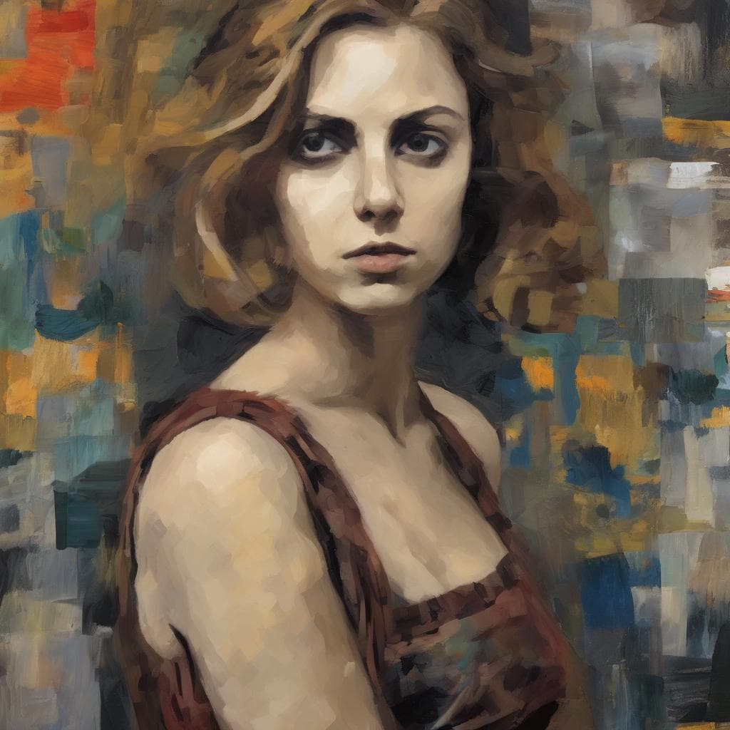 Γυναίκα πορτρέτο σε καμβά, εστίαση στη έκφραση και το βάθος χωρίς προοπτική, μοναδικός χειροποίητος καμβάς, σύγχρονη τέχνη, γυναικεία πορτρέτα, δυναμική.